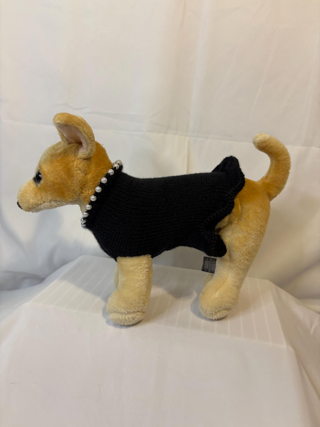 Dog (pet) “Little Black Dress” with pearls sweater dress, X-Small (1-10lbs)