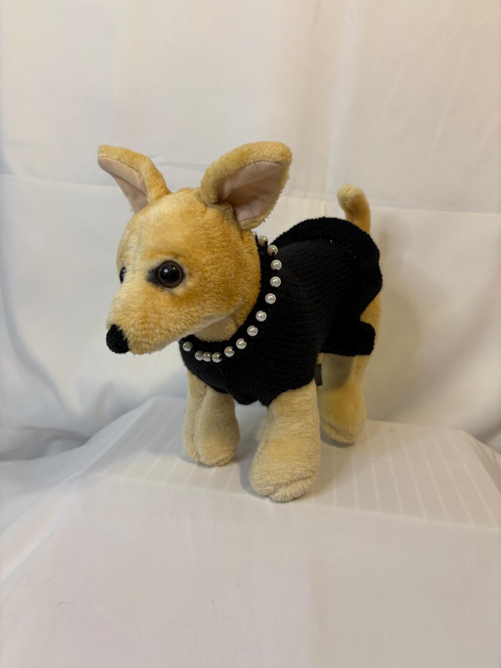 Dog (pet) “Little Black Dress” with pearls sweater dress, X-Small (1-10lbs)