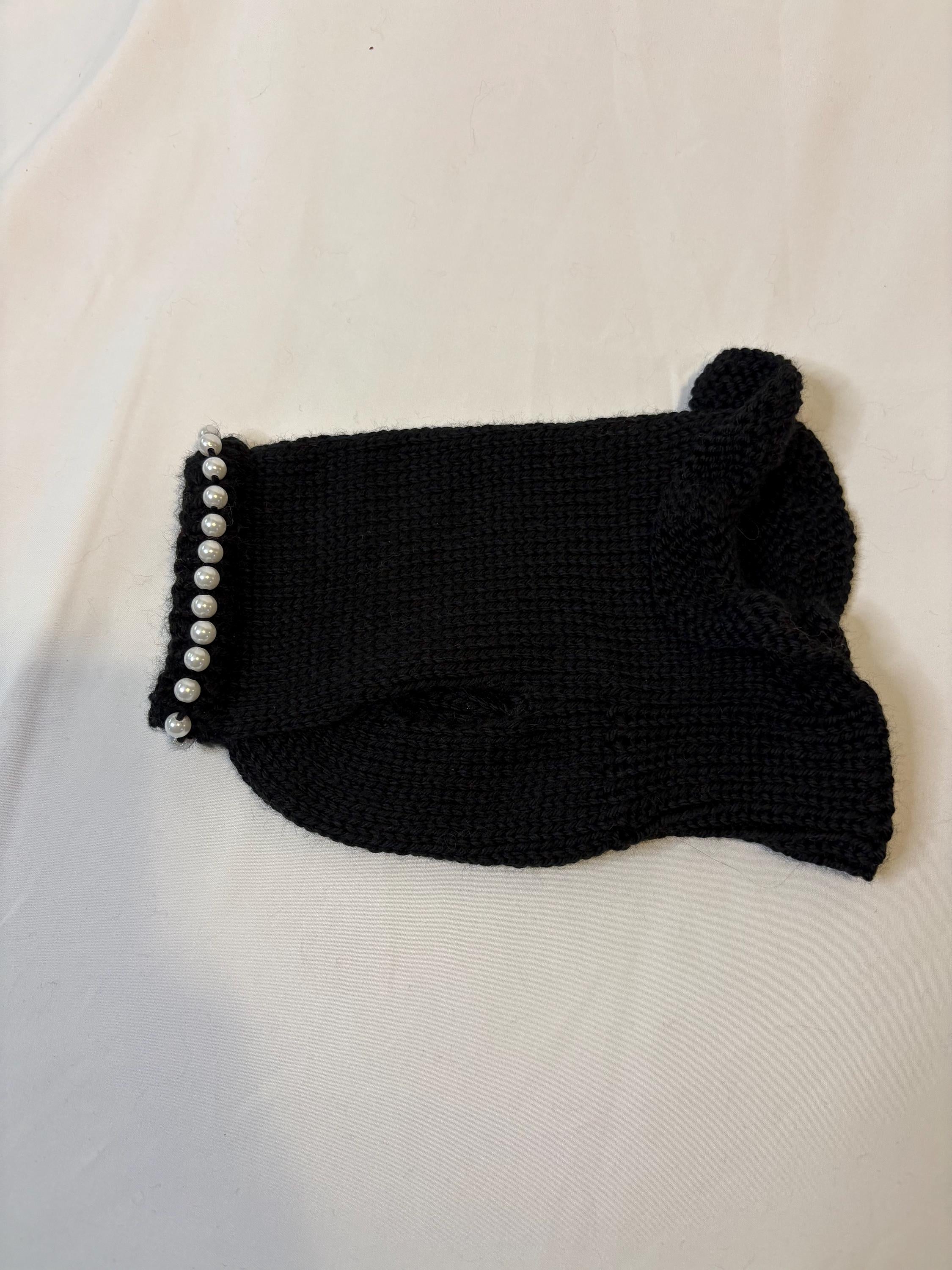 Dog (pet) “Little Black Dress” with pearls sweater dress, X-Small (1-10lbs)