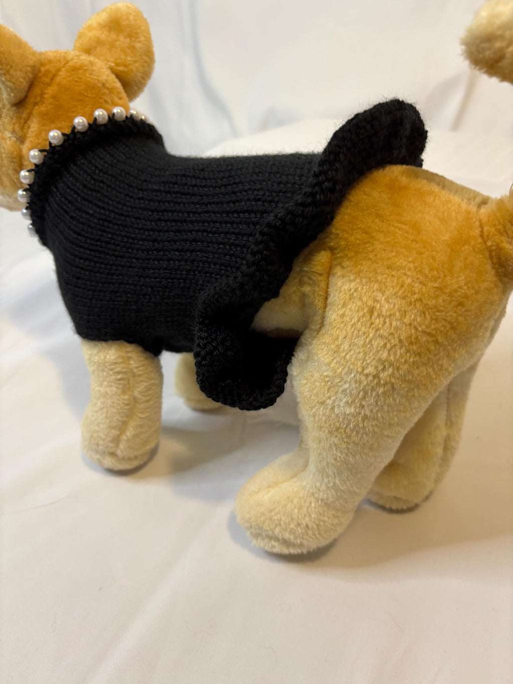 Dog (pet) “Little Black Dress” with pearls sweater dress, X-Small (1-10lbs)